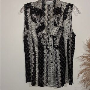 Tahari Black and White Lace Pattern Blouse